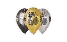 Balónky metalické 60 let, Happy Birthday - mix barev - 30 cm (5 ks)