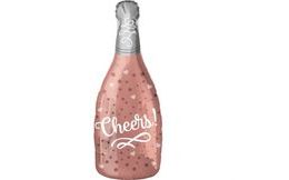 Balón foliový Láhev šampaňského - Champagne - Cheers - rosegold - růžovozlatá - 60 cm