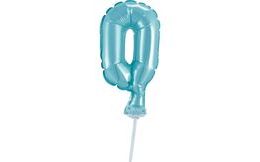 Balloon foil numerals - 0 - LIGHT BLUE 12,5 cm with holder