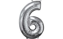balónek fóliový narozeniny číslo 6 stříbrný 66cm