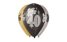 Balónky metalické 40 let, Happy Birthday - mix barev - 30 cm (5 ks)