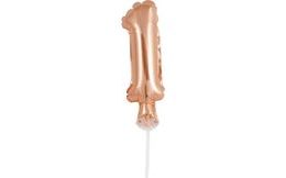 Balón foliový číslice - 1 - RŮŽOVO ZLATÁ - ROSE GOLD 12,5 cm s držákem