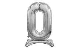Silver Foil Balloon Number 0 on Stand - 74 cm