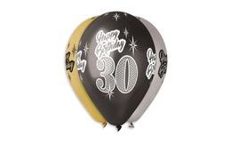 Balónky metalické 30 let, Happy Birthday - mix barev - 30 cm (5 ks)