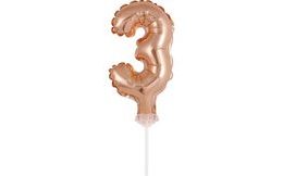 Balloon foil numerals - 3 - ROSE GOLD 12,5 cm with holder