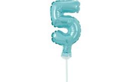 Balloon foil numerals - 5 - LIGHT BLUE 12,5 cm with holder