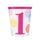 Papírové kelímky 1. narozeniny růžové s puntíky 270 ml, 8 ks