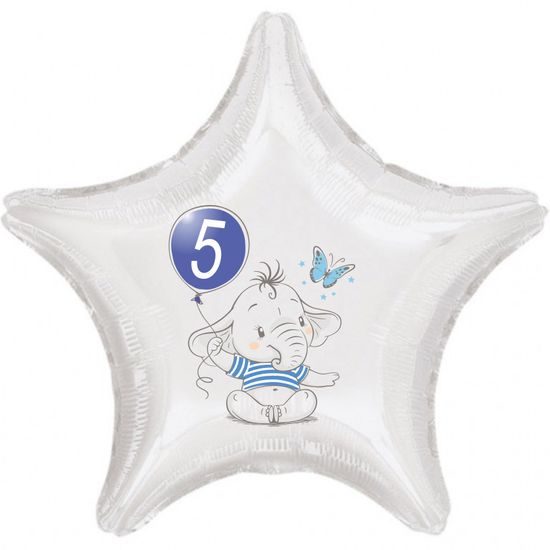 5. narozeniny modrý slon hvězda foliový balónek