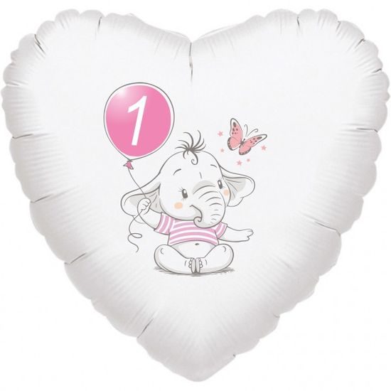 1. narozeniny růžový slon srdce foliový balónek