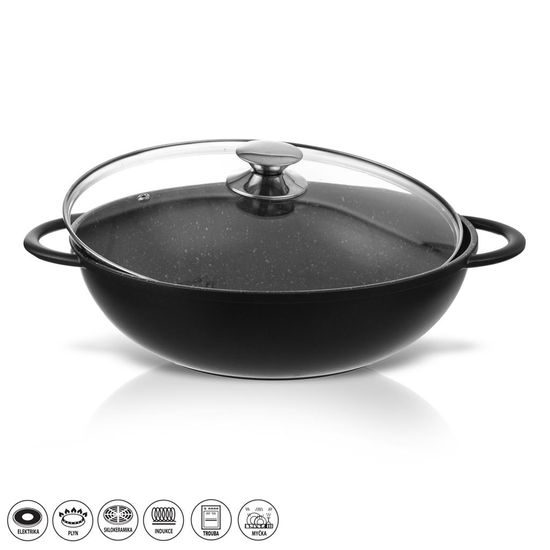 WOK GRANDE serpenyő átmérője 32 cm üvegfedéllel