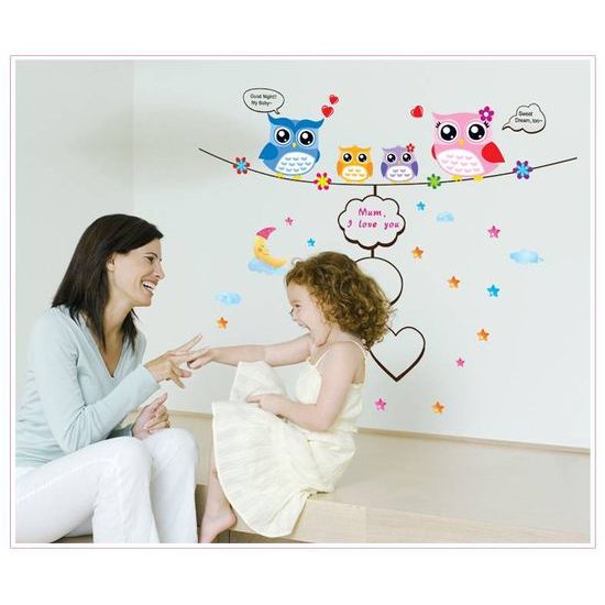 Samolepka na zeď sovičky s místem na vlastní text