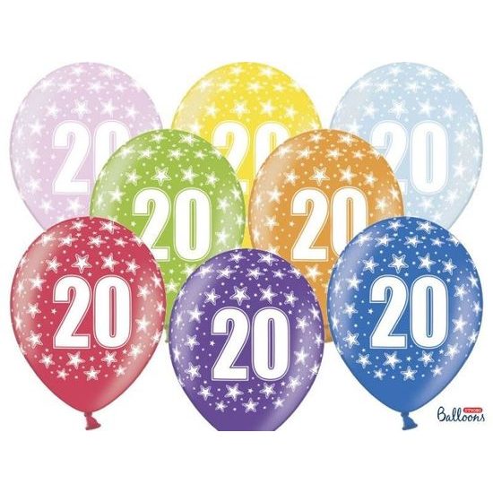 Silné balóny 30 cm metalický mix - narodeniny č. 20