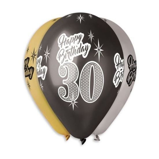 Balónky metalické 30 let, Happy Birthday - mix barev - 30 cm (5 ks)