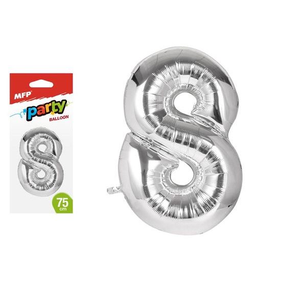 balónek č. 8 nafukovací fóliový 75 cm - stříbrný 8000169