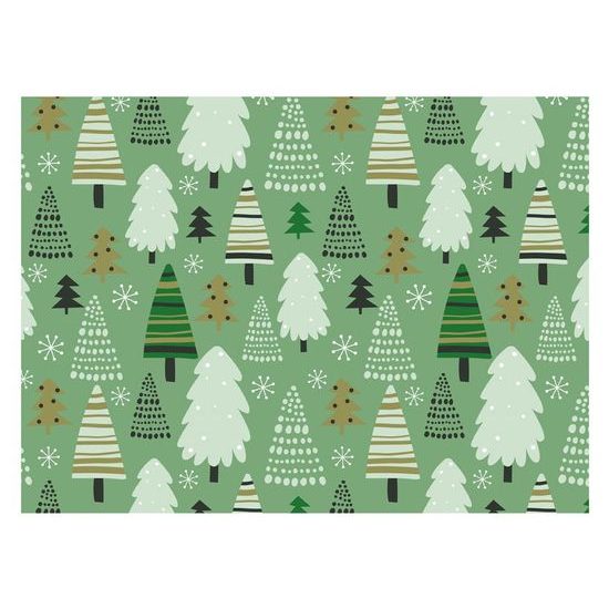 Baliaci papier Vianočný LUX - zelený so stromčekmi - 100x70 cm