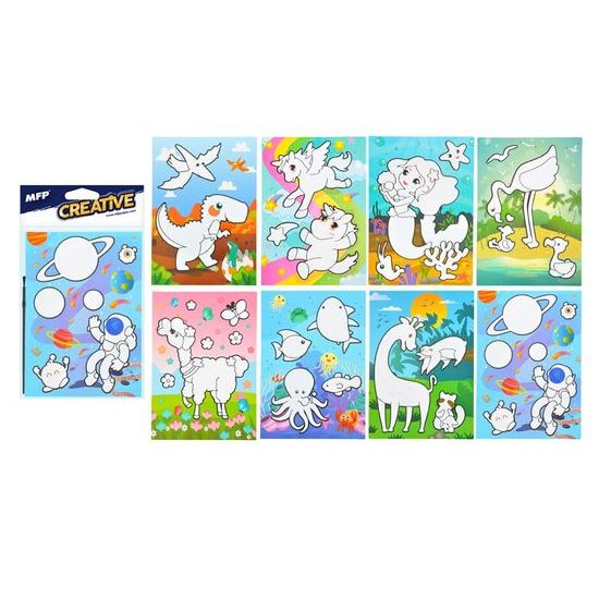 malování vodou - kartonový list + štětec 150x210mm mix č.3 5301053