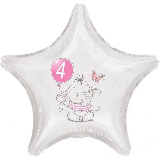 4. narozeniny růžový slon hvězda foliový balónek