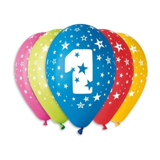 Number "1" Printed Balloons - 5 pcs in a pack, 30 cm