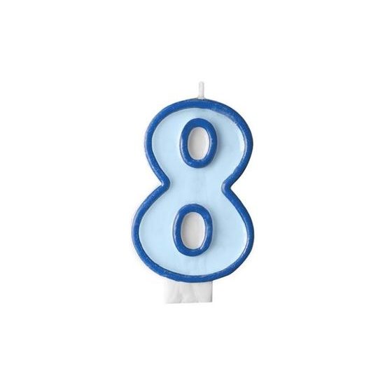 Birthday candle 8, blue, 7 cm