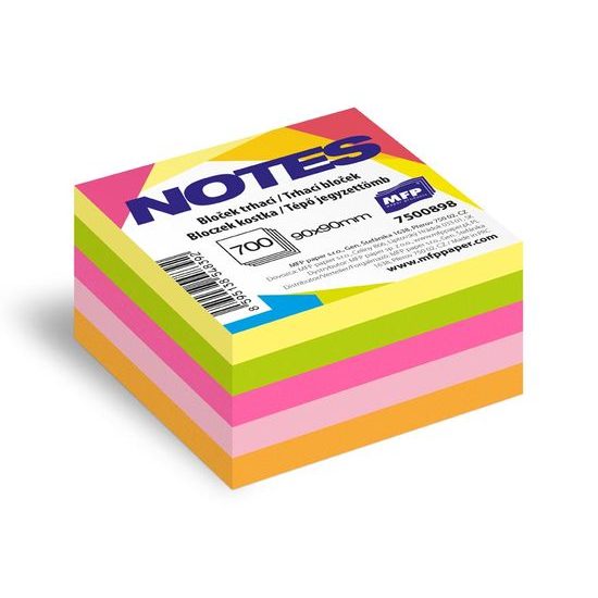 bloček trhací 90x90mm 700 listů mix 5 barev neon 7500898