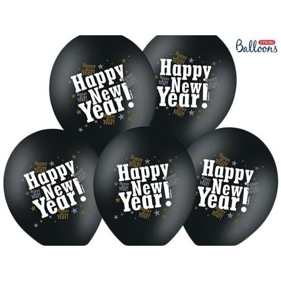 Balloons 30 cm metallic black - Happy New Year - New Year's Eve