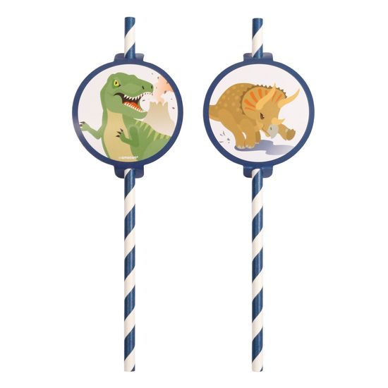 Dinosaur Paper Drinking Straws - 8 pcs 19.7 cm