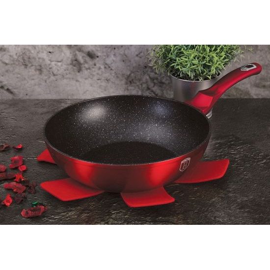 Pánev WOK s poklicí s mramorovým povrchem 28 cm Burgundy Metallic Line