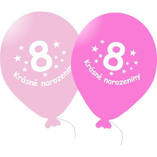 Balónek růžový KRÁSNÉ NAROZENINY číslo 8 - 5 ks