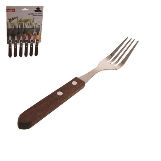 Stainless steel/wood steak fork - set of 6