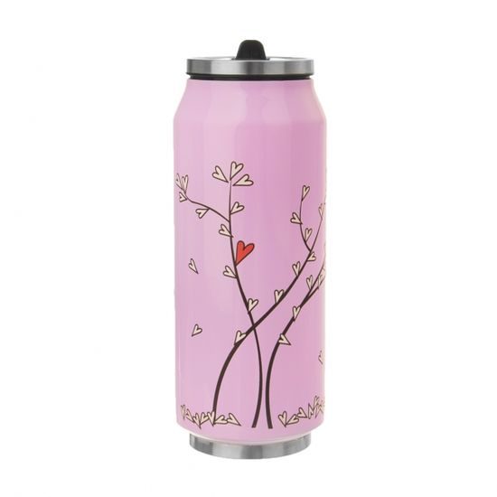 Heart and Tree Design Pink Thermos Can 0.4 L