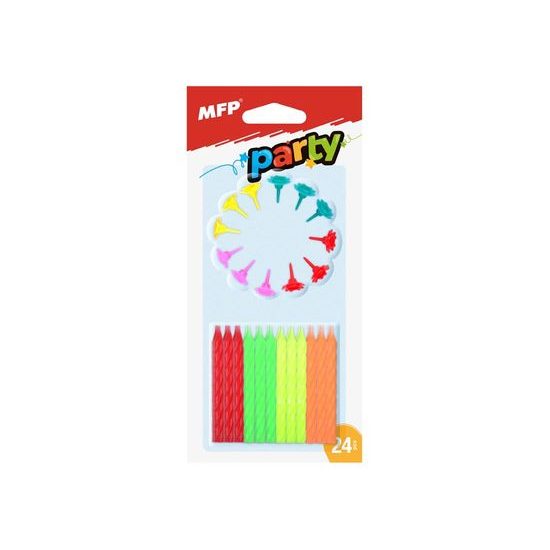 dortové svíčky neon 24ks+12ks držák 8800064