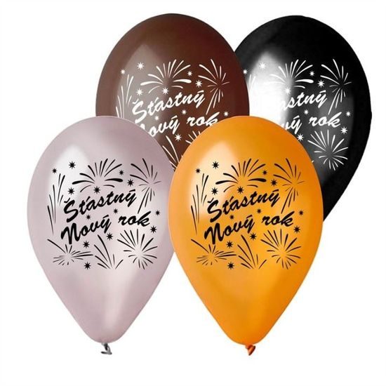 Metallic balloons 30 cm Happy New Year - 5 pcs - New Year's Eve