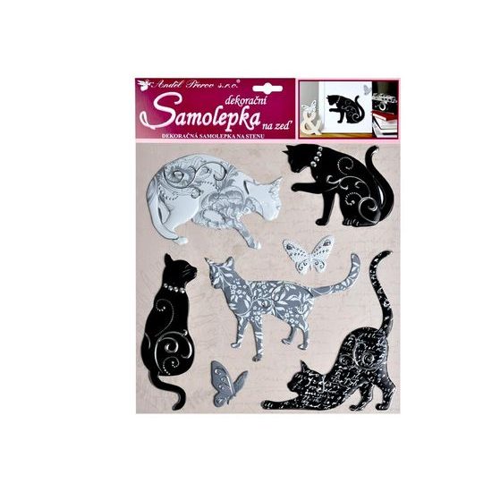 Samolepící dekorace 10228 kočky se stříbrným dekorem 38x31 cm