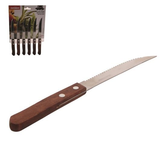 Nůž steakový - nerez/dřevo - 6 ks