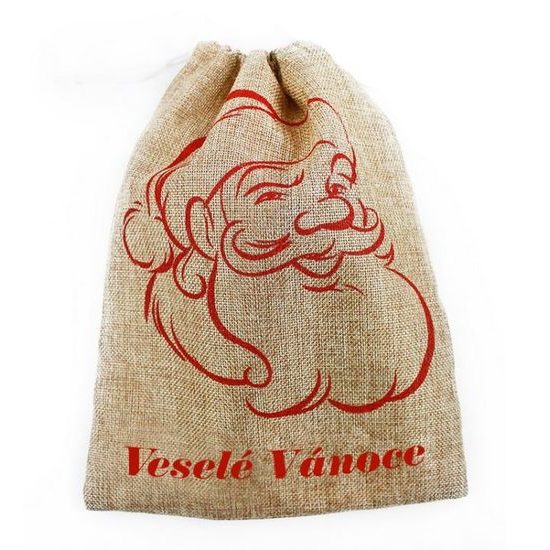 Jutový pytlík na Vianoce - Veselé Vánoce - 22 x 30 cm