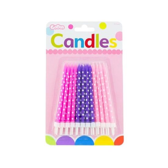 Birthday candles pink and purple with polka dots 24 pcs