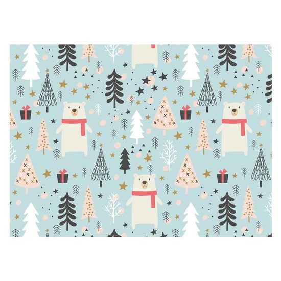 Baliaci papier LUX - Vianočné stromčeky a medvede - listy 100x70 cm