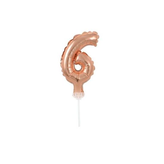 Rózsaszín arany fólia lufi szám - Rose Gold 12,5 cm - 6 tartóval