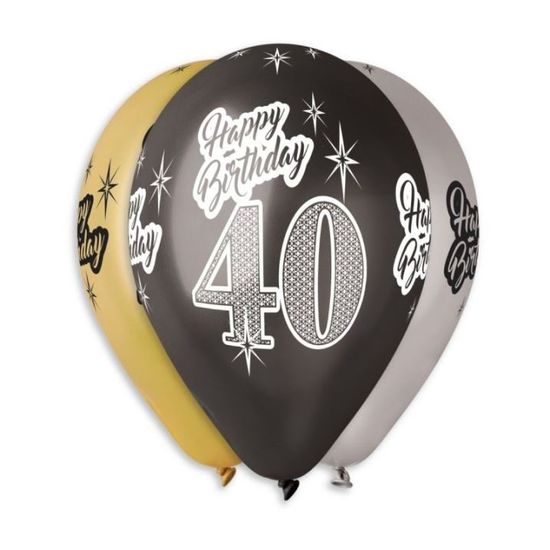 Balloons metallic 40 years, Happy Birthday - mixed colours - 30 cm (5 pcs)