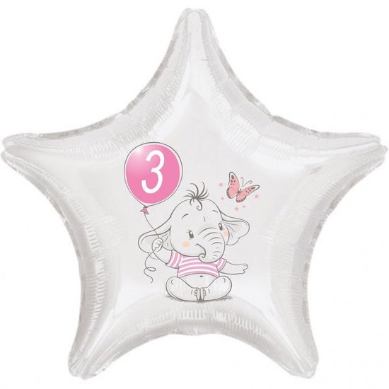 3. narozeniny růžový slon hvězda foliový balónek