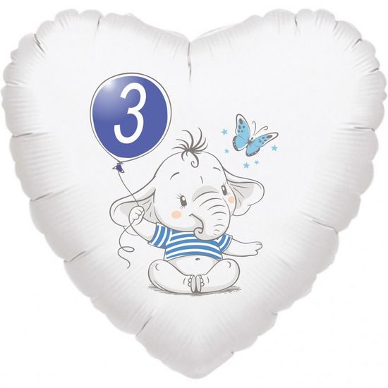 3. narozeniny modrý slon srdce foliový balónek