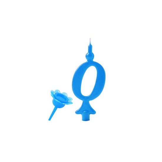 Narozeninová svíčka se zapichovacím stojánkem - Číslice modrá 0