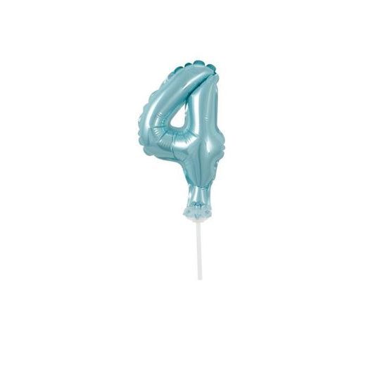 Balloon foil numerals - 4 - LIGHT BLUE 12,5 cm with holder