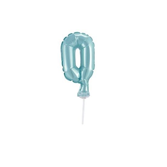 Balloon foil numerals turquoise (Tiffany) 12,5 cm - 0 with holder