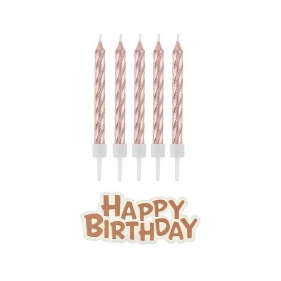 Svíčky s nápisem Happy Birthday, rosegold - růžovozlaté 16 ks