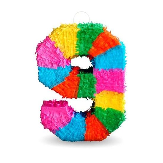 Piñata number " 9 " coloured - breakable, 50x35x7,5 cm