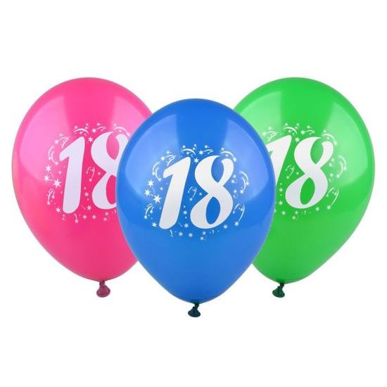 Balloons with printed number - 18, 3 pcs in pack 28 cm