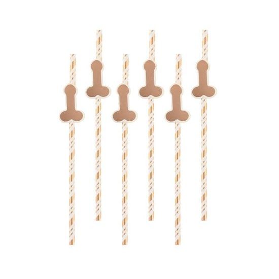 Slámky - papírové brčka s penisem ( růžovozlaté, rosegold ) 6 ks - Rozlučka se svobodou