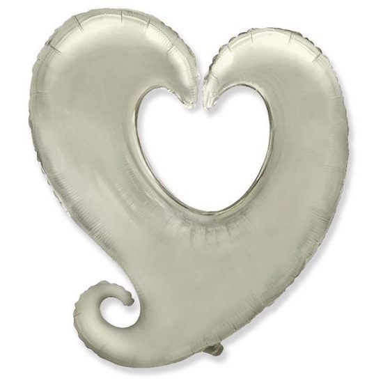Balón foliový Srdce zatočené - stříbrné 90 cm