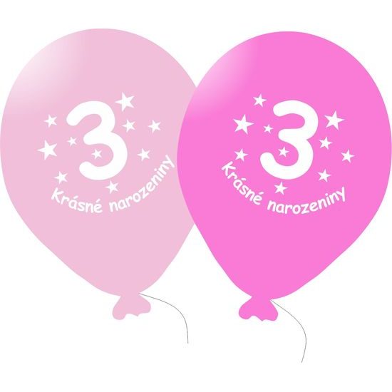 Balónek růžový KRÁSNÉ NAROZENINY číslo 3 - 5 ks